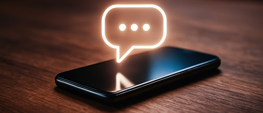 Symbolbild: Smartphone mit dem Chatsymbol in einer Sprechblase