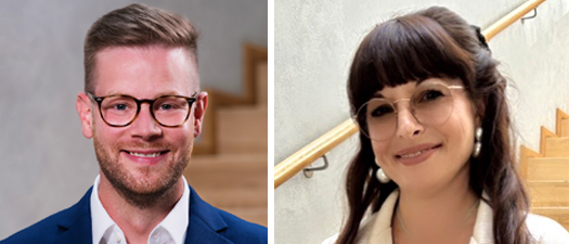 Zwei Porträtaufnahmen der neuen GN-Mitarbeiter Marcel Schulze und Anke Hildenbeutel