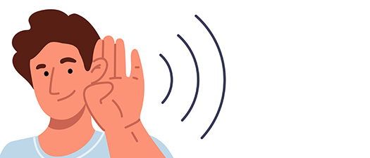 Symbolbild: Zeichnung eines lächelnden Mannes, der sich eine Hand hinters Ohr hält