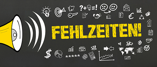 Bildbeschreibung: Megaphon mit dem Schriftzug „Fehlzeiten“