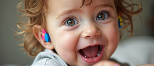 Bildbeschreibung: Kleines Kind mit Hörgerät.