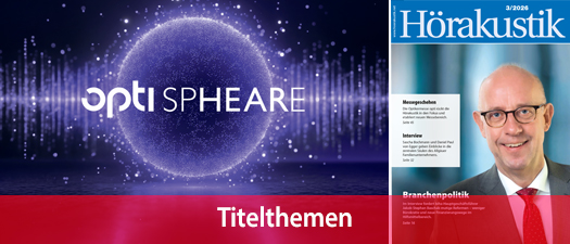 Bildbeschreibung: Cover Hörakustik und Logo von opti Spheare